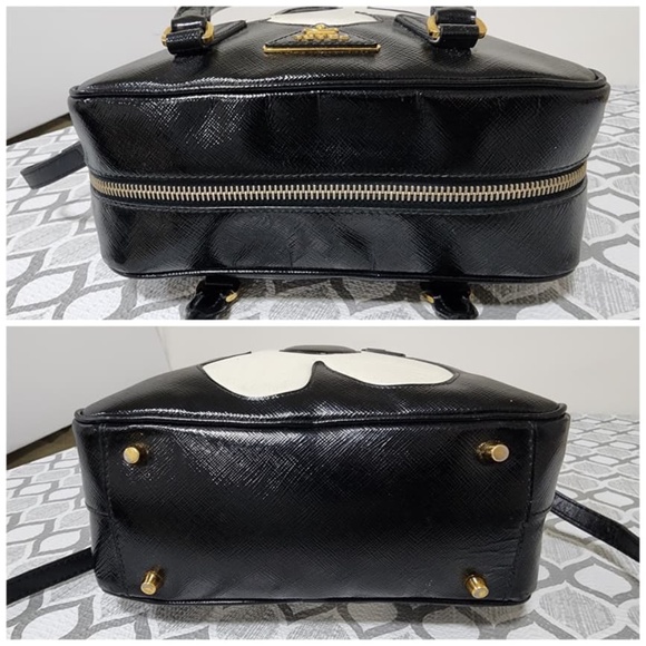 Authentic Prada Spazzolato Flower Shoulder Bag Black/White - Picture 6 of 11